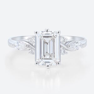 1.5 Ct Lab Grown Diamond Ring Emerald Cuts White Gold Engagement Rings