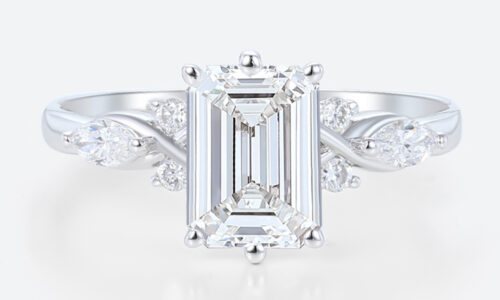 1.5 Ct Lab Grown Diamond Ring Emerald Cuts White Gold Engagement Rings