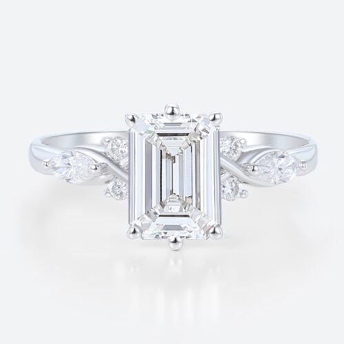 1.5 Ct Lab Grown Diamond Ring Emerald Cuts White Gold Engagement Rings