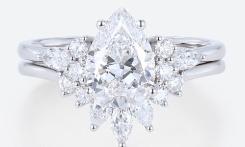 White Gold 1.5 Carat Pear Shaped Lab Diamond Engagement Ring Set