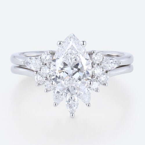 White Gold 1.5 Carat Pear Shaped Lab Diamond Engagement Ring Set