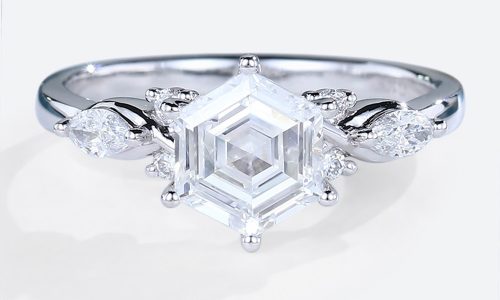 10k White Gold Ring Hexagon Cut Lab Created Diamond Engagement Ring (1)