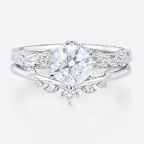 1 Carat Diamond Ring Lab Grown White Gold Solitaire Engagement Ring Set