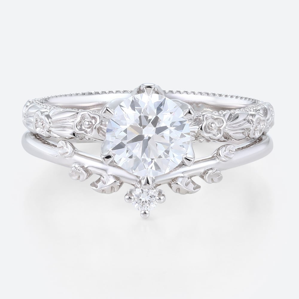 1 Carat Diamond Ring Lab Grown White Gold Solitaire Engagement Ring Set