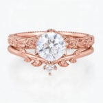 1 Carat Diamond Ring Lab Grown Rose Gold Solitaire Engagement Ring Set