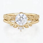 1 Carat Diamond Ring Lab Grown Yellow Gold Solitaire Engagement Ring Set
