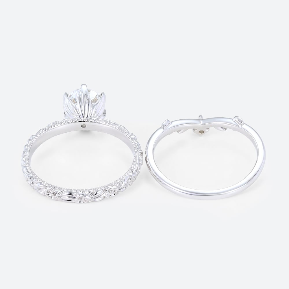 1ct Colorless VS+ Oval Cut Lab Grown Diamond Vintage 6-Prong Engagement Ring Set (6)