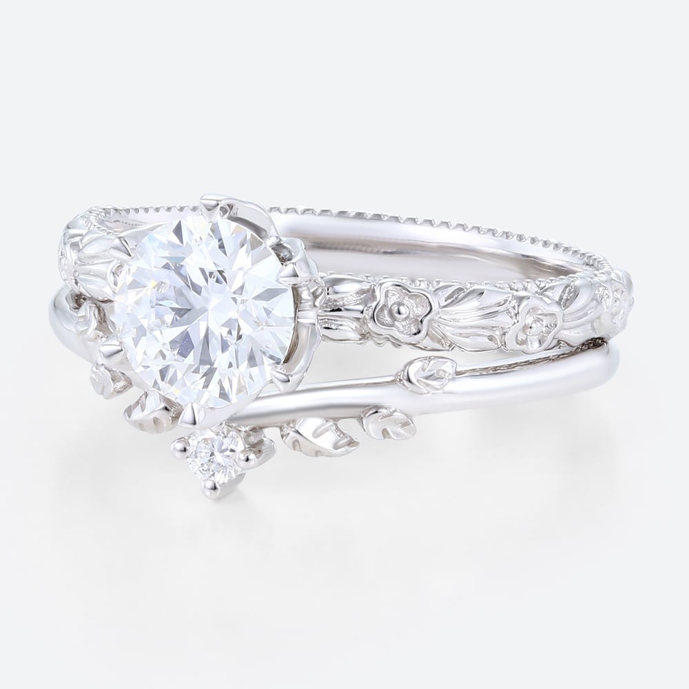 1ct Colorless VS+ Oval Cut Lab Grown Diamond Vintage 6-Prong Engagement Ring Set (7)