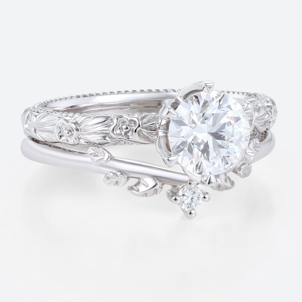 1ct Colorless VS+ Oval Cut Lab Grown Diamond Vintage 6-Prong Engagement Ring Set (8)