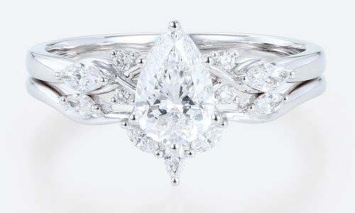 White Gold 1ct Pear Shaped Lab Grown Diamond Engagement Ring Set