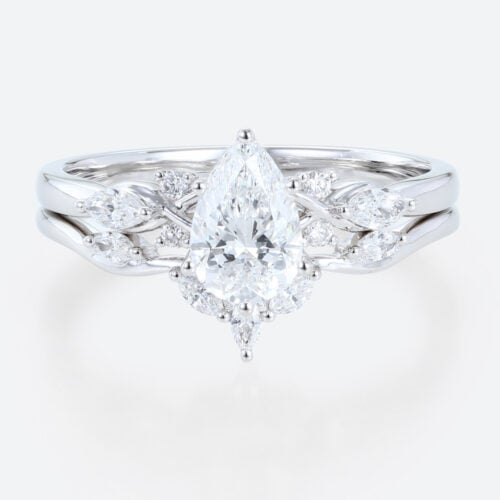 White Gold 1ct Pear Shaped Lab Grown Diamond Engagement Ring Set