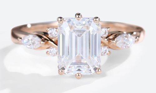2 Ct Lab Grown Diamond Ring Emerald Cuts Rose Gold Engagement Rings