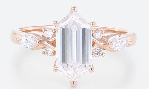 Elongated Hexagon Cut Lab Diamond Rose Gold Engagement Ring (1)