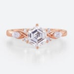 10k Rose Gold Hexagon Cut Lab Created Diamond Engagement Ring