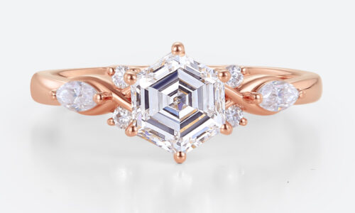10k Rose Gold Hexagon Cut Lab Created Diamond Engagement Ring