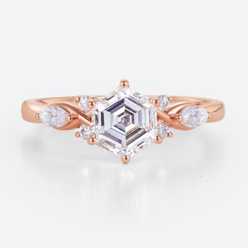 10k Rose Gold Hexagon Cut Lab Created Diamond Engagement Ring