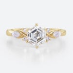 10k Yellow Gold Hexagon Cut Lab Created Diamond Engagement Ring