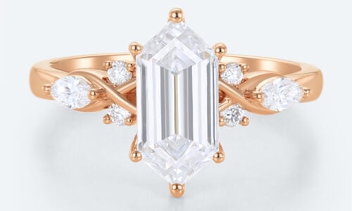 Elongated Hexagon Cut Lab Grown Diamond Rose Gold Engagement Ring