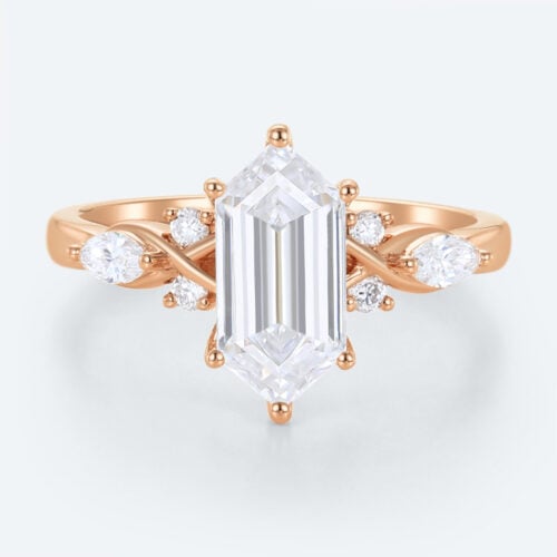Elongated Hexagon Cut Lab Grown Diamond Rose Gold Engagement Ring