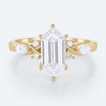 Elongated Hexagon Cut Lab Grown Diamond Yellow Gold Engagement Ring