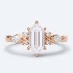 Long Hexagon Cut Lab Grown Diamond Vintage 6-Prong Engagement Ring in Rose Gold (1)