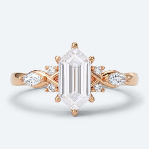 Long Hexagon Cut Lab Grown Diamond Vintage 6-Prong Engagement Ring in Rose Gold