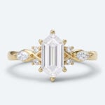 Long Hexagon Cut Lab Grown Diamond Vintage 6-Prong Engagement Ring in Rose Gold (5)