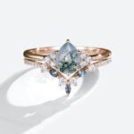 Pear Shaped Moss Agate Ring Alexandrite Curved Wedding Ring Set