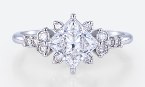 Princess Cut Ring 1.5ct Cluster 4-Prong Lab Diamond Promise Ring in White Gold