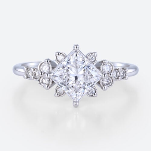 Princess Cut Ring 1.5ct Cluster 4-Prong Lab Diamond Promise Ring in White Gold