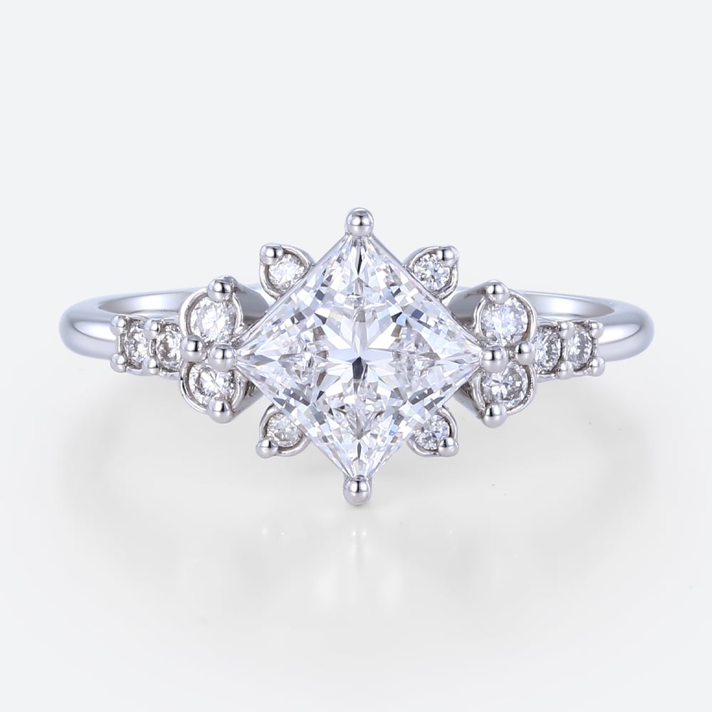 Princess Cut Ring 1.5ct Cluster 4-Prong Lab Diamond Promise Ring in White Gold