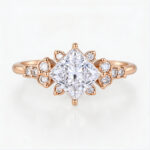 Princess Cut Ring 1.5ct Cluster 4-Prong Lab Diamond Promise Ring in Rose Gold