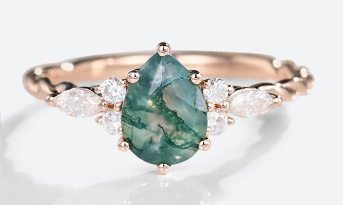 Rose Gold Pear Shaped Moss Agate Ring Twisted Simple Engagement Ring (1)