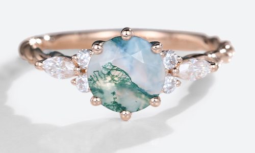 Rose Gold Round Cut Moss Agate Engagement Ring Simple Twisted Engagement Ring (1)