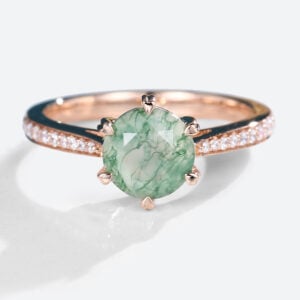 Rose Gold Round Cut Moss Agate Ring Moss Agate Channel Set Engagement Ring