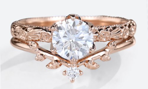 1 Carat Diamond Ring Lab Grown Rose Gold Solitaire Engagement Ring Set