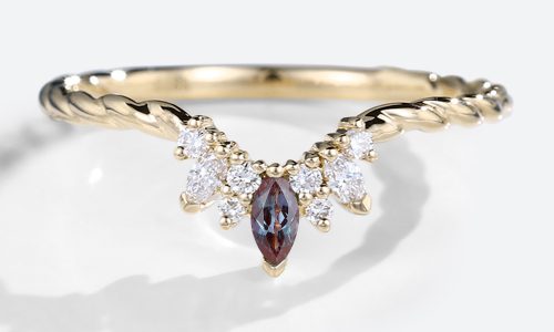 Yellow Gold Marquise Cut Alexandrite Curved Wedding Band 34 Eternity Twisted Stacked Wedding Rings (1)