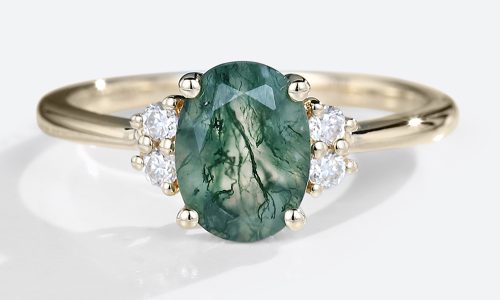 Yellow Gold Oval Cut Moss Agate Ring Simple Moss Agate Engagement Ring (1)