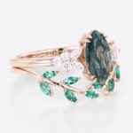 2PCS Rose Gold Marquise Cut Moss Agate Engagement Ring With Emerald Petal Shape Wedding Ring Set (10)