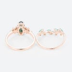 2PCS Rose Gold Marquise Cut Moss Agate Engagement Ring Set