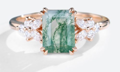 Rose Gold Emerald Cut Engagement Rings Moss Agate Ring Vintage Engagement Rings (1)