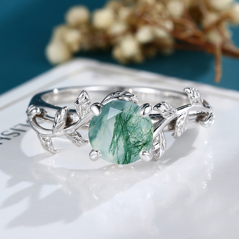 LisaJewelryUS Moss Agate Engagement Ring