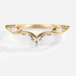 Yellow Gold Round Cut Moissanite Rings Curved Wedding Band