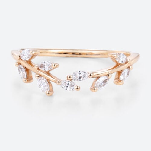 0.27ctw Marquise Cut Lab Grown Diamond Curved Wedding Band Art Deco Promise Ring in Rose Gold