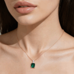 Emerald Cut Lab Emerald Claw Necklace Lush Serenity Pendant