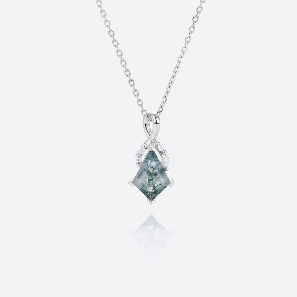 Gold Necklaces Pendants Moss Agate Necklace White Gold​