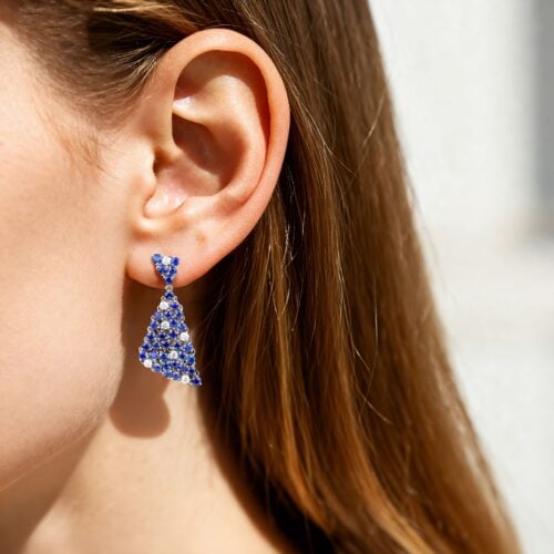 Lab Grown Sapphire Drop Earrings Dangle Drop Gold Earrings For Women