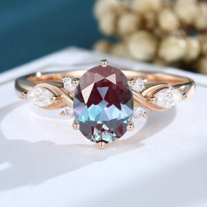 Oval cut alexandrite engagement ring