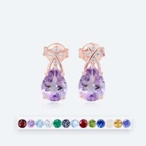Pear Cut Birthstone Earring Crossed Charm Stud Earrings (1)