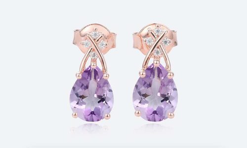 Pear-Cut-Birthstone-Earring-Crossed-Charm-Stud-Earrings